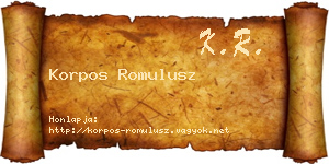 Korpos Romulusz névjegykártya
